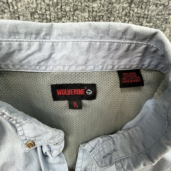Wolverine Mens XL Short Sleeve Button Down Shirt Light Blue Cotton Vented Back - Picture 4 of 7